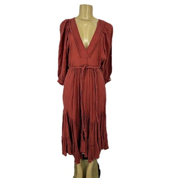 Free People XS Women I Need To Know Dress V-neck Boho Cotton Flare U1 - Picture 2 of 8